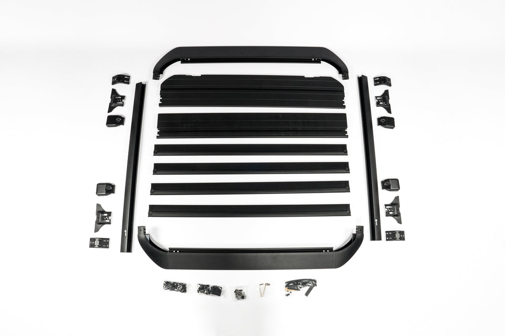 2018–2026 Jeep Wrangler JL and Gladiator JT aluminum aero roof rack assembly on white background