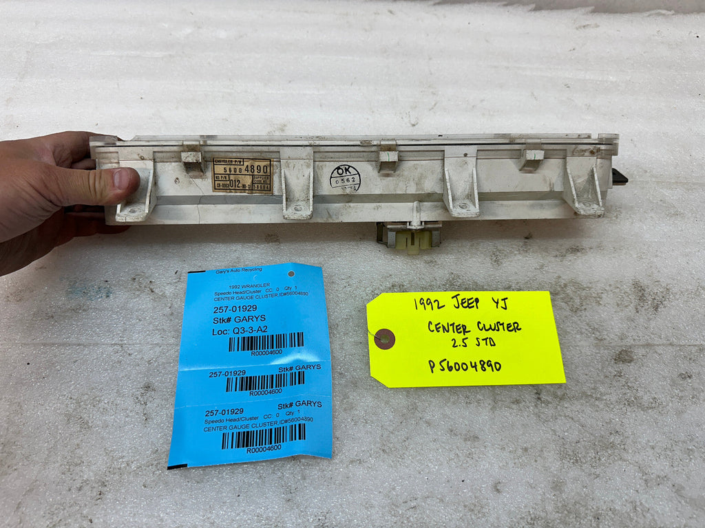 92-95 JEEP WRANGLER YJ OEM METRIC CENTER GAUGE CLUSTER P56004890