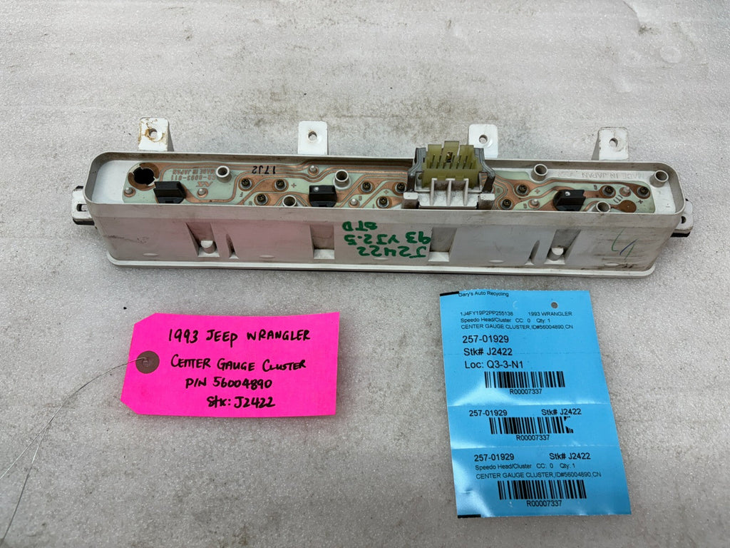 92-95 JEEP WRANGLER YJ OEM METRIC CENTER GAUGE CLUSTER P56004890
