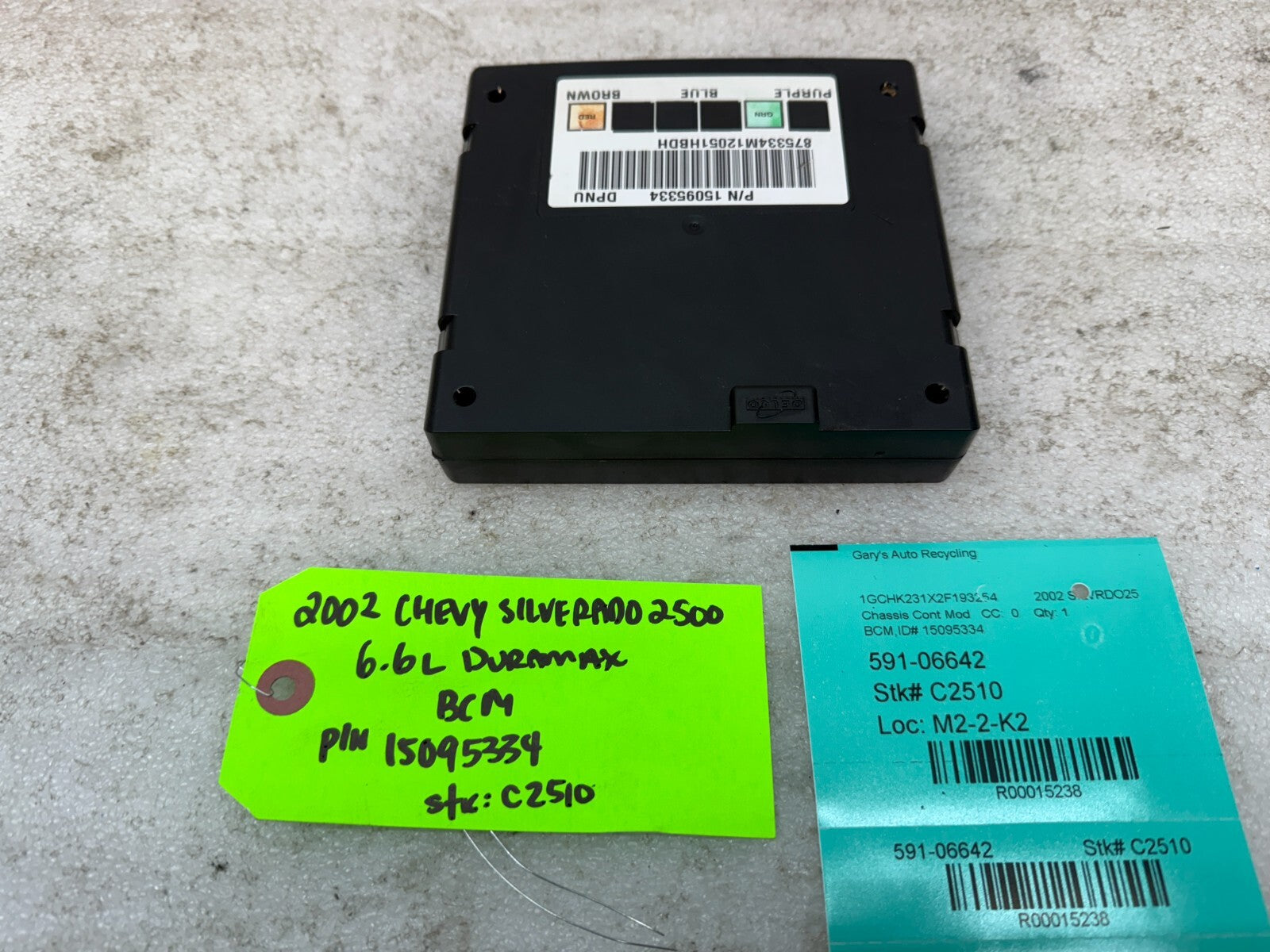 01 02 Chevrolet GMC DURAMAX LB7 6.6 BODY CONTROL MODULE BCM 15095334
