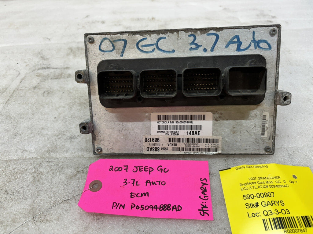 07 JEEP GRAND CHEROKEE WK2 3.7 AUTOMATIC ENGINE COMPUTER ECM ECU P05094888AD