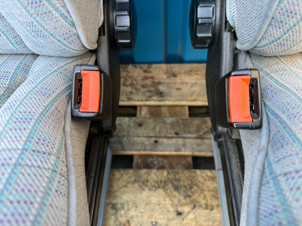 93 VW EUROVAN T4 OEM GREY CLOTH FRONT SEATS ON SWIVEL BASES SWIVEL SEAT