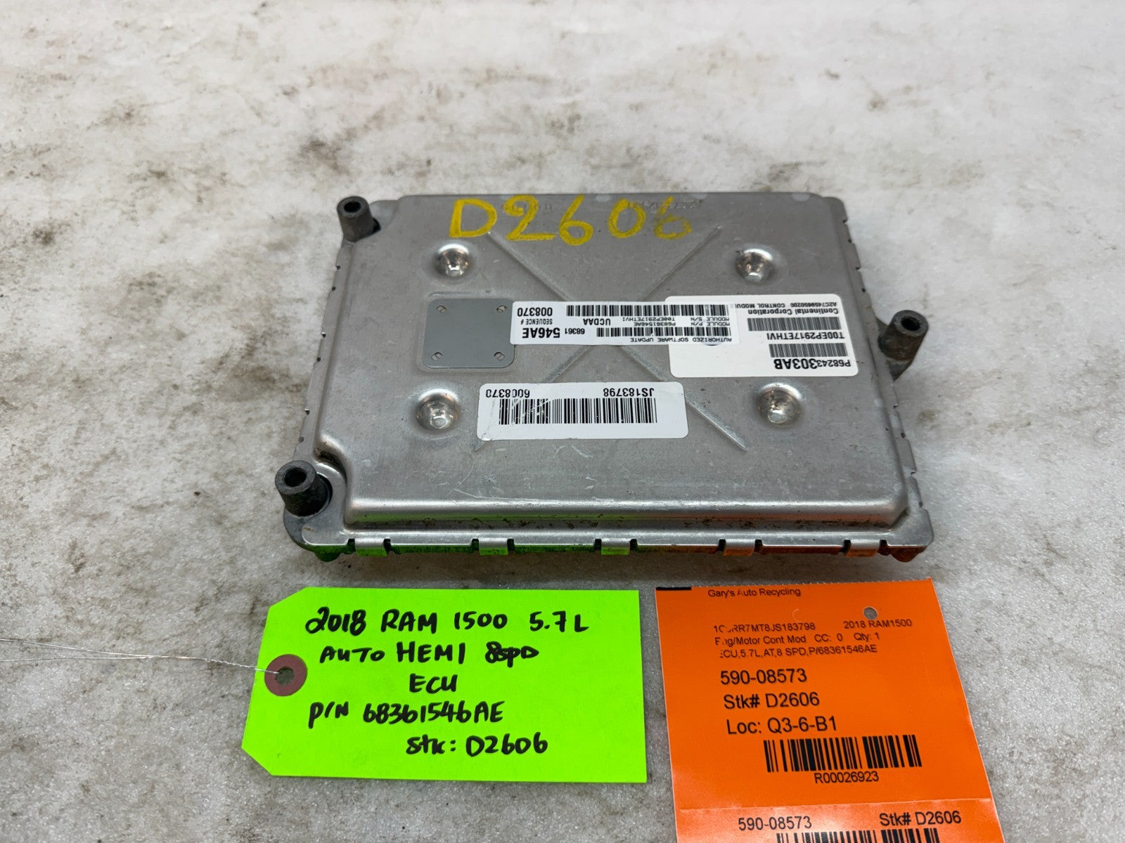 18 DODGE RAM SPORT 1500 5.7 HEMI ENGINE COMPUTER ECM ECU 68361546AE 15-21 63k