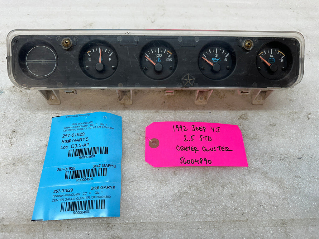 92-95 JEEP WRANGLER YJ OEM METRIC CENTER GAUGE CLUSTER P56004890