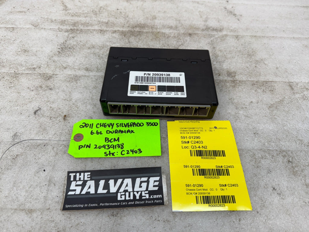11-14 Chevrolet GMC 2500HD DURAMAX 6.6 LML BCM BODY CONTROL MODULE 20939138