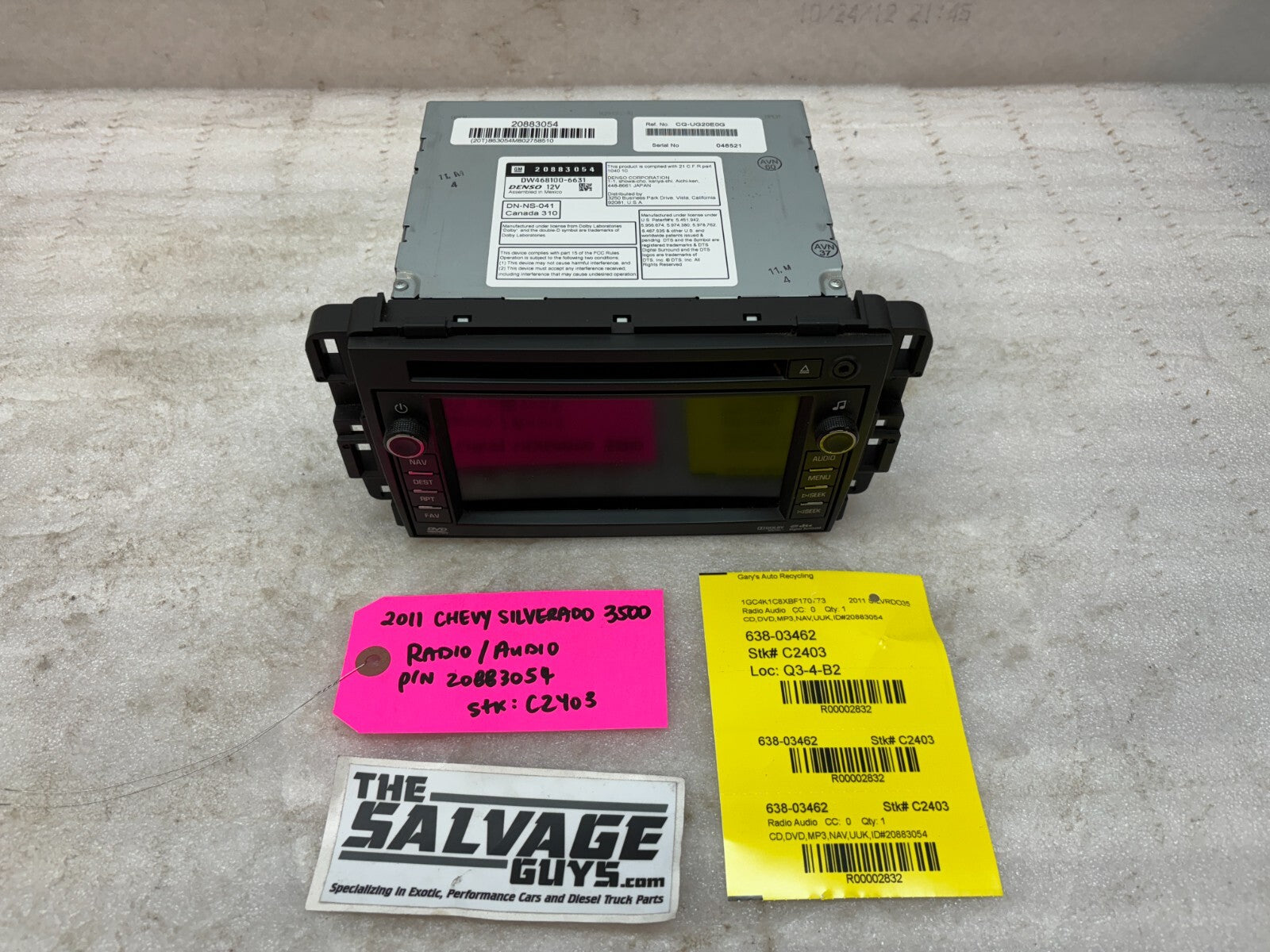 11 GMC SIERRA CHEVROLET SILVERADO OEM UUK NAVIGATION STEREO RADIO 09-13 20883054