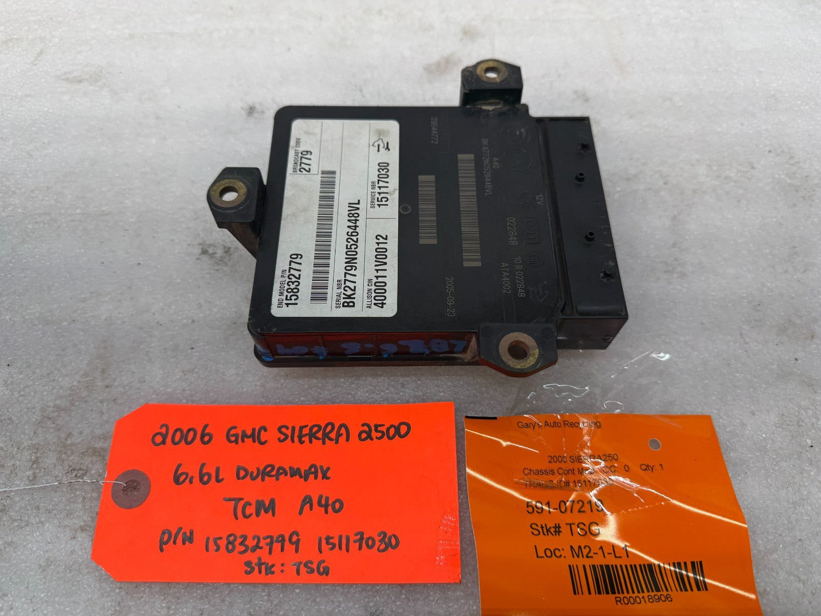 06 07 08 GMC SIERRA ALLISON A40 TRANSMISSION CONTROL MODULE TCM TCU A40 15117030