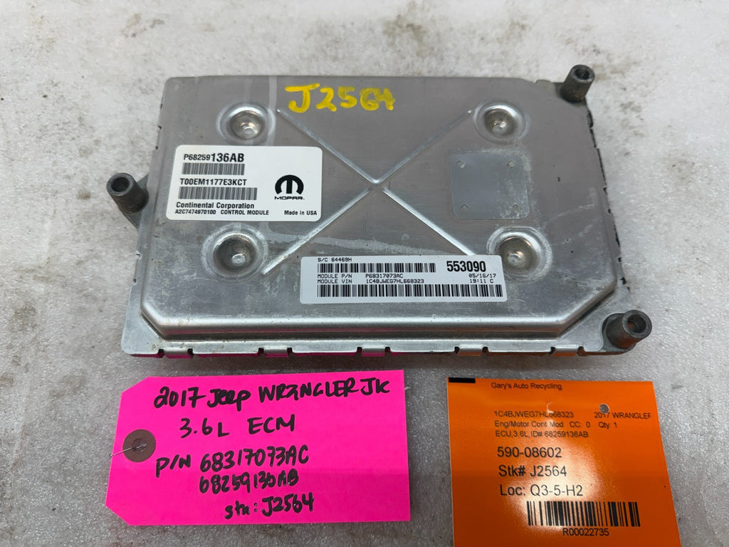 16 17 18 JEEP WRANGLER JK 3.6 AUTO TRANS ENGINE COMPUTER ECM ECU P68259136AB
