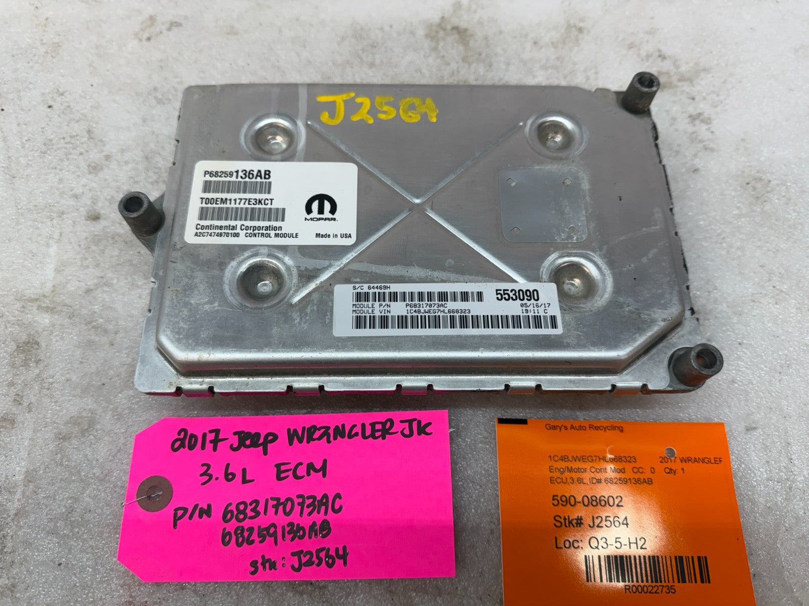 16 17 18 JEEP WRANGLER JK 3.6 AUTO TRANS ENGINE COMPUTER ECM ECU P68259136AB