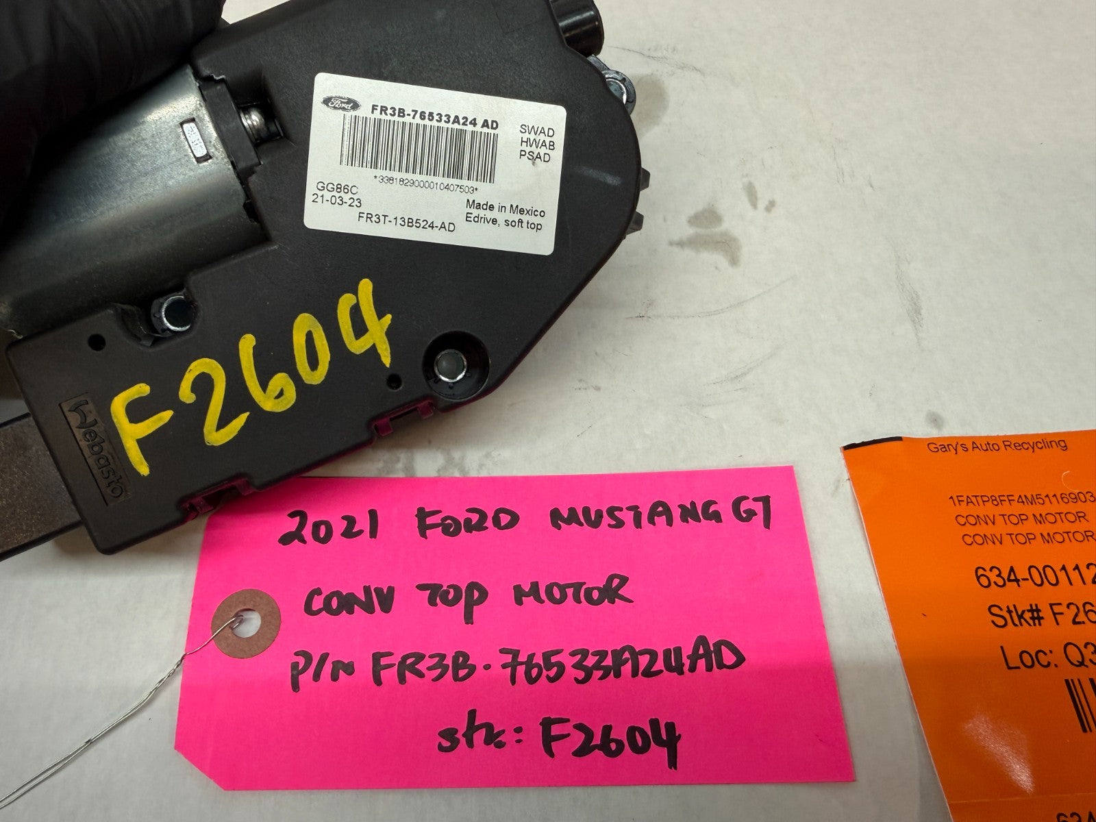 15-23 FORD MUSTANG 5.0 GT S550 LEFT RIGHT POWER ROOF TOP MOTOR FR3B-76533A24AD