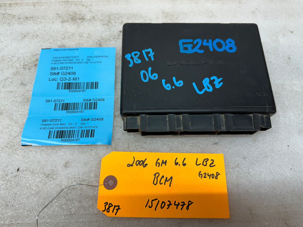 06 07 Chevrolet GMC DURAMAX LBZ 6.6 BODY CONTROL MODULE BCM 15107478