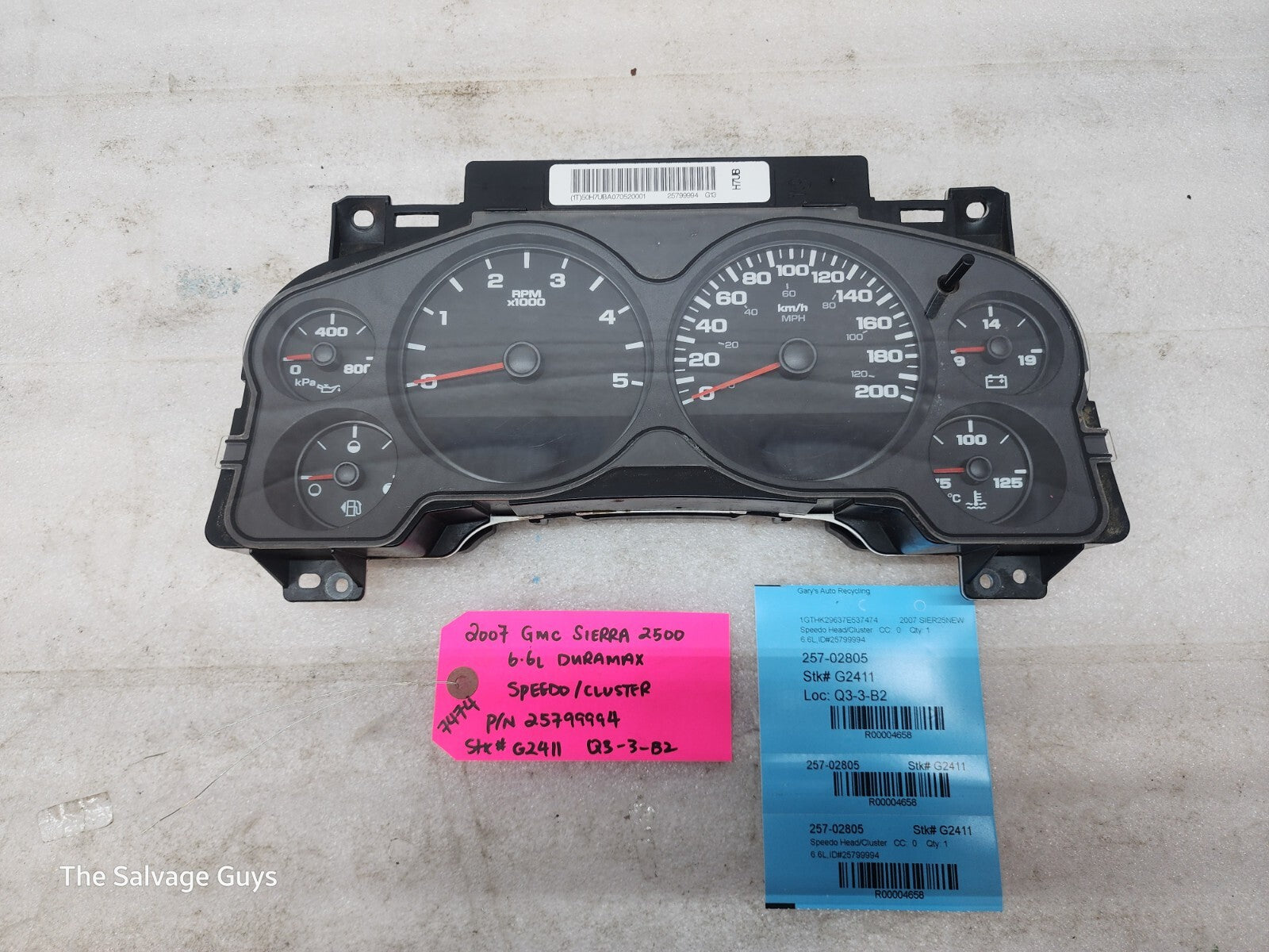 07.5-10 Chevrolet GMC SIERRA DIESEL SPEEDOMETER DASH GAUGE CLUSTER METRIC KM/H