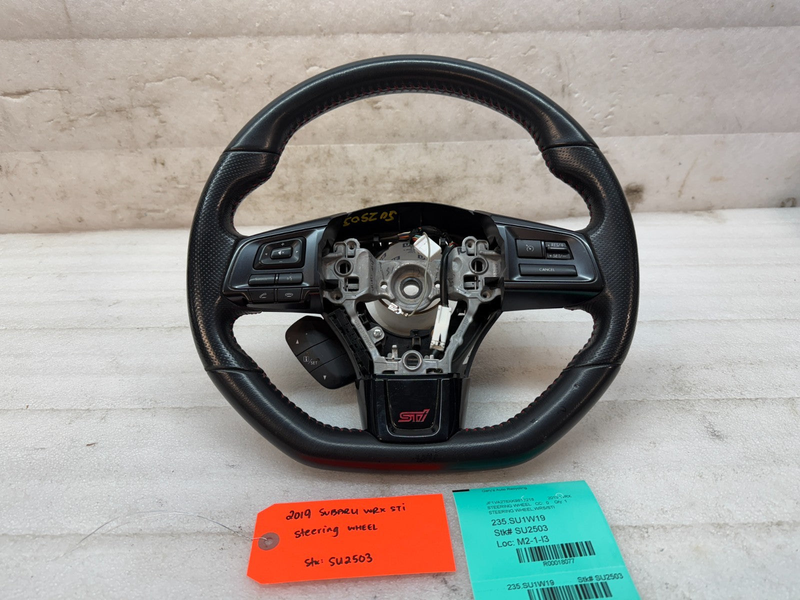 15-21 SUBARU WRX STI LEATHER STEERING WHEEL ASSEMBLY RED STITCHED OEM