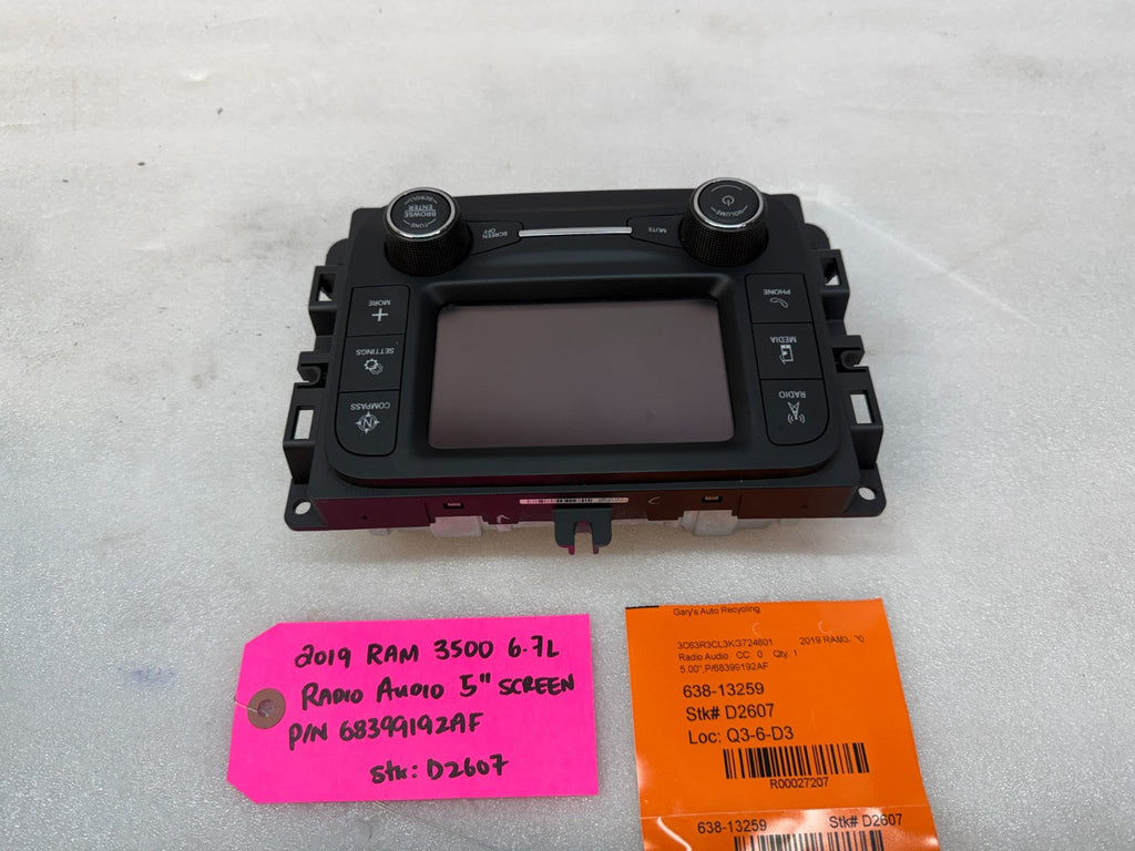 19 20 21 RAM 2500 3500 OEM 5" TOUCHSCREEN RADIO DISPLAY SCREEN 68399192AF