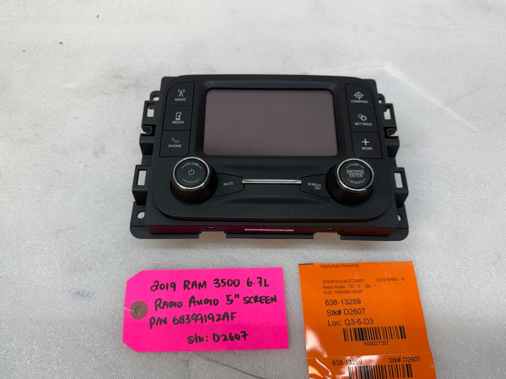 19 20 21 RAM 2500 3500 OEM 5" TOUCHSCREEN RADIO DISPLAY SCREEN 68399192AF