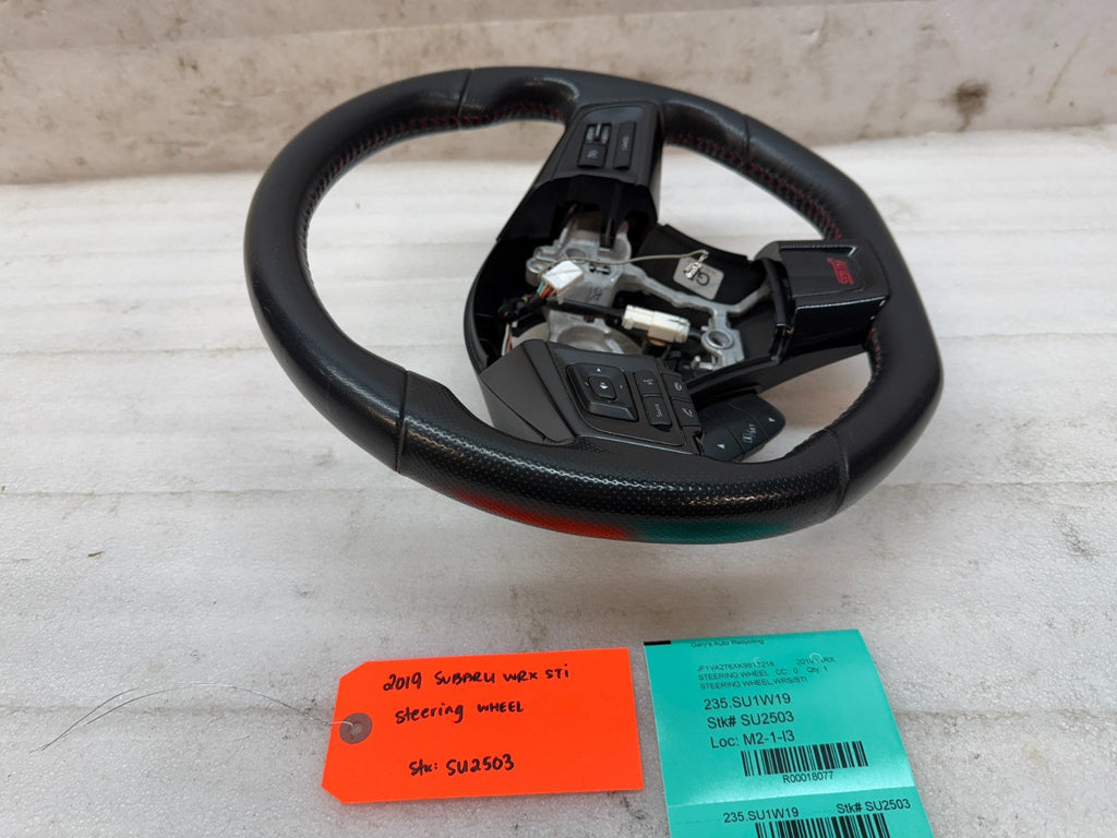 15-21 SUBARU WRX STI LEATHER STEERING WHEEL ASSEMBLY RED STITCHED OEM