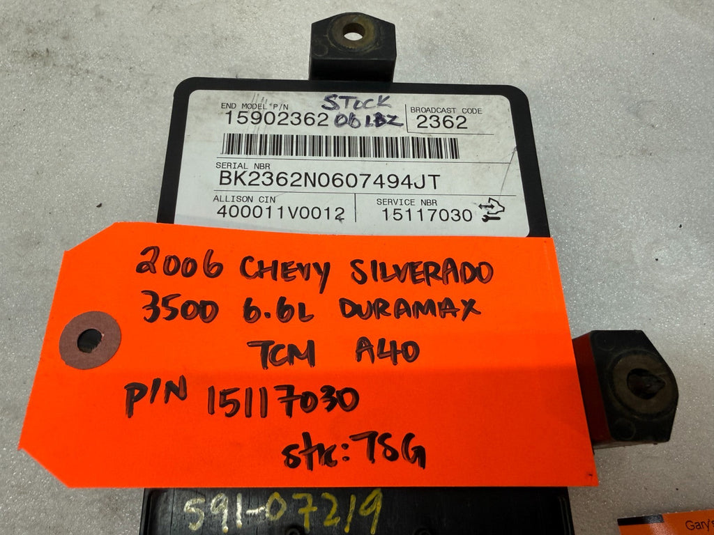 06 07 08 GMC SIERRA ALLISON A40 TRANSMISSION CONTROL MODULE TCM TCU A40 15117030