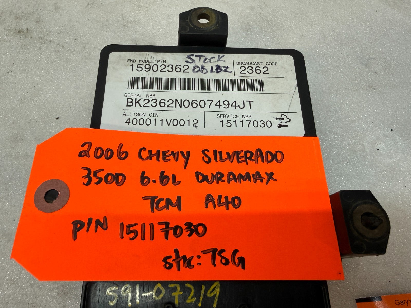06 07 08 GMC SIERRA ALLISON A40 TRANSMISSION CONTROL MODULE TCM TCU A40 15117030