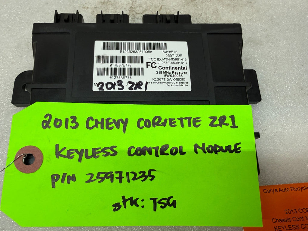 10-13 CHEVROLET CORVETTE C6 OEM ZR1 KEYLESS ENTRY CONTROL MODULE 25971235