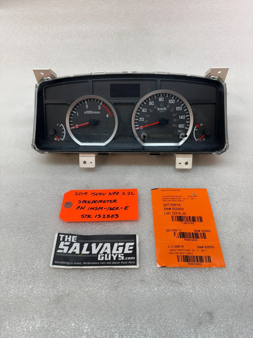 19 ISUZU NRR NPR NQR 5.2 METRIC SPEEDOMETER GAUGE CLUSTER TACH IMSM-160K-E