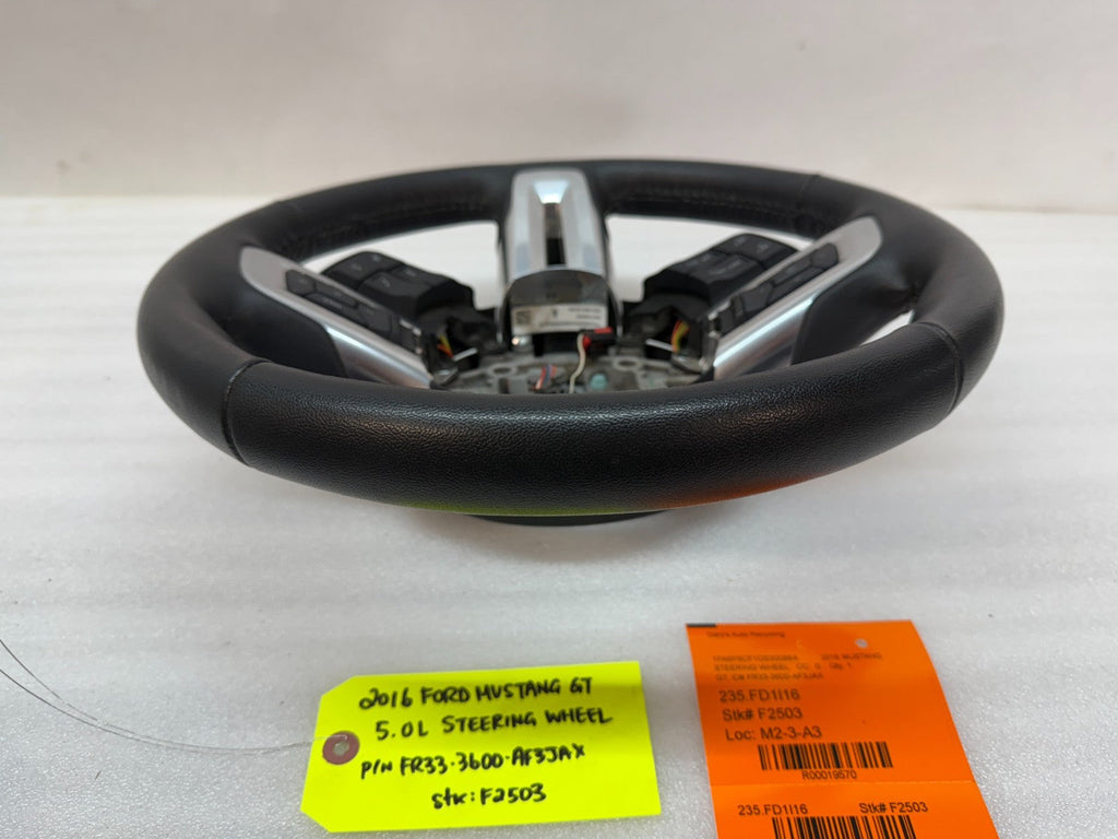 16 FORD MUSTANG GT BLACK LEATHER STEERING WHEEL W CONTROLS  6sp MANUAL 15 16 17