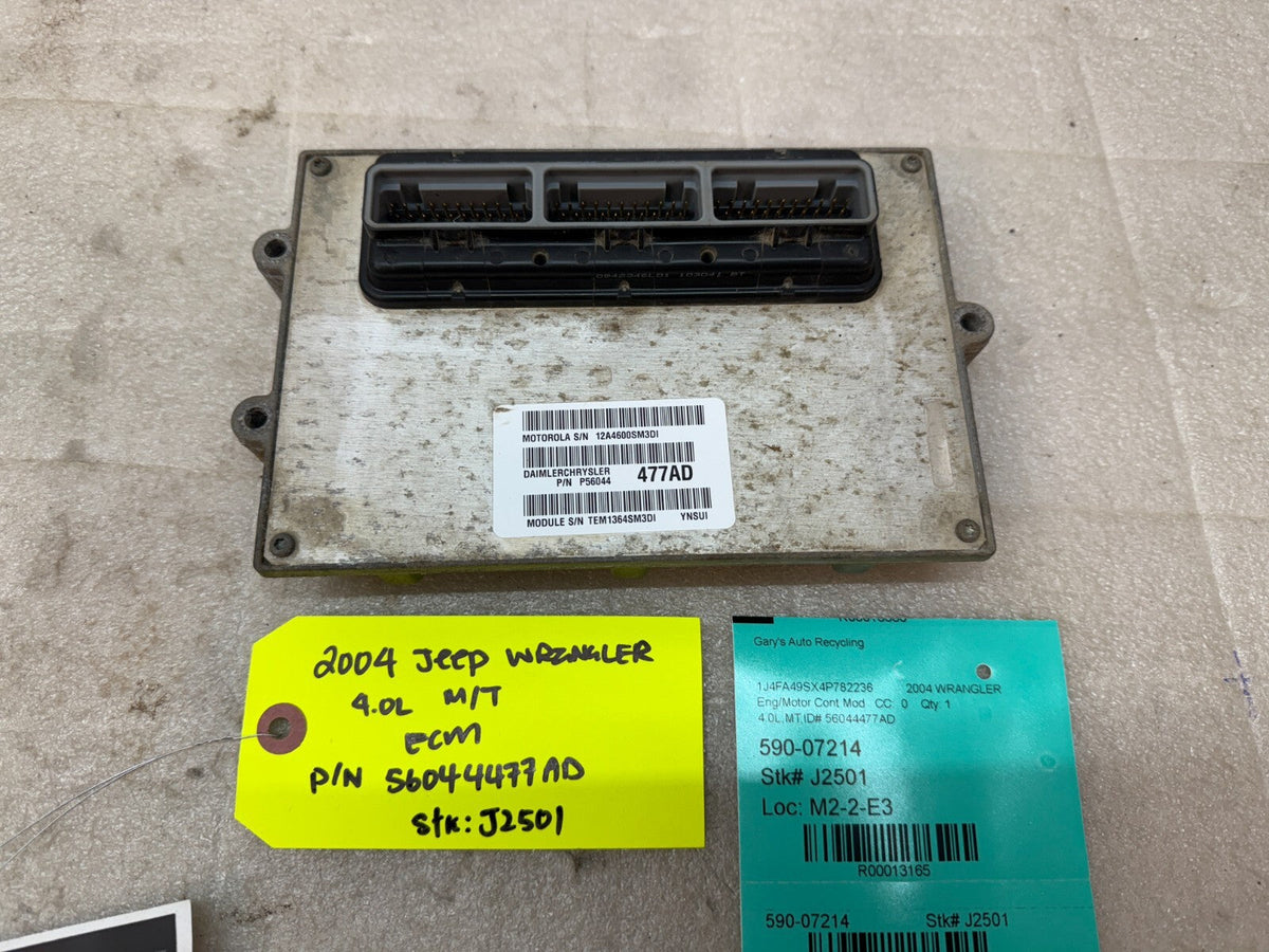 04 JEEP WRANGLER TJ 4.0 MANUAL TRANS ENGINE COMPUTER ECM ECU P56044477AD