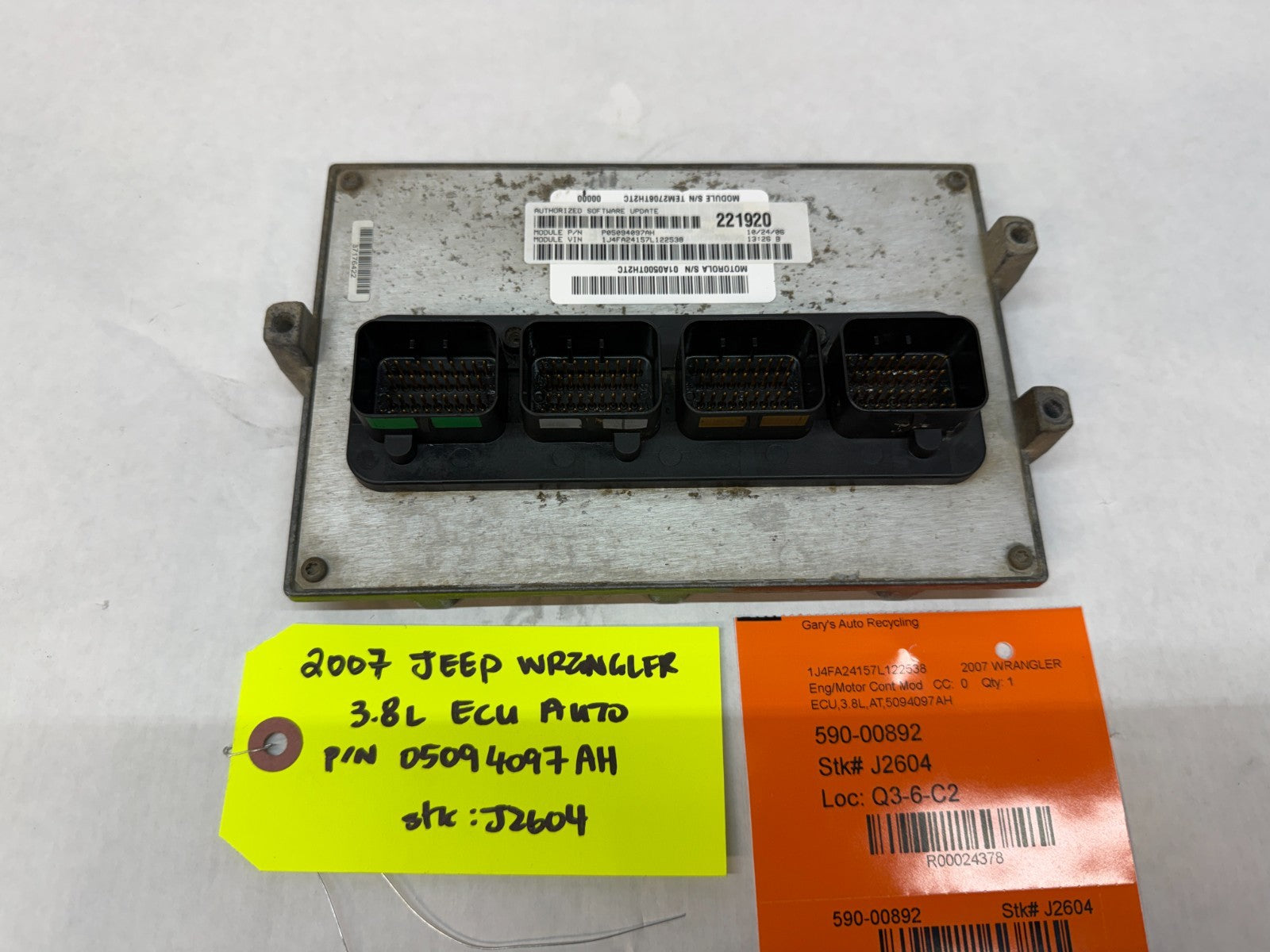 07 JEEP WRANGLER 3.8 AUTO JK ENGINE COMPUTER ECM ECU P05094097AH