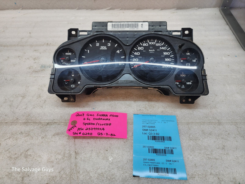 07.5-10 Chevrolet GMC SIERRA DIESEL SPEEDOMETER DASH GAUGE CLUSTER METRIC KM/H