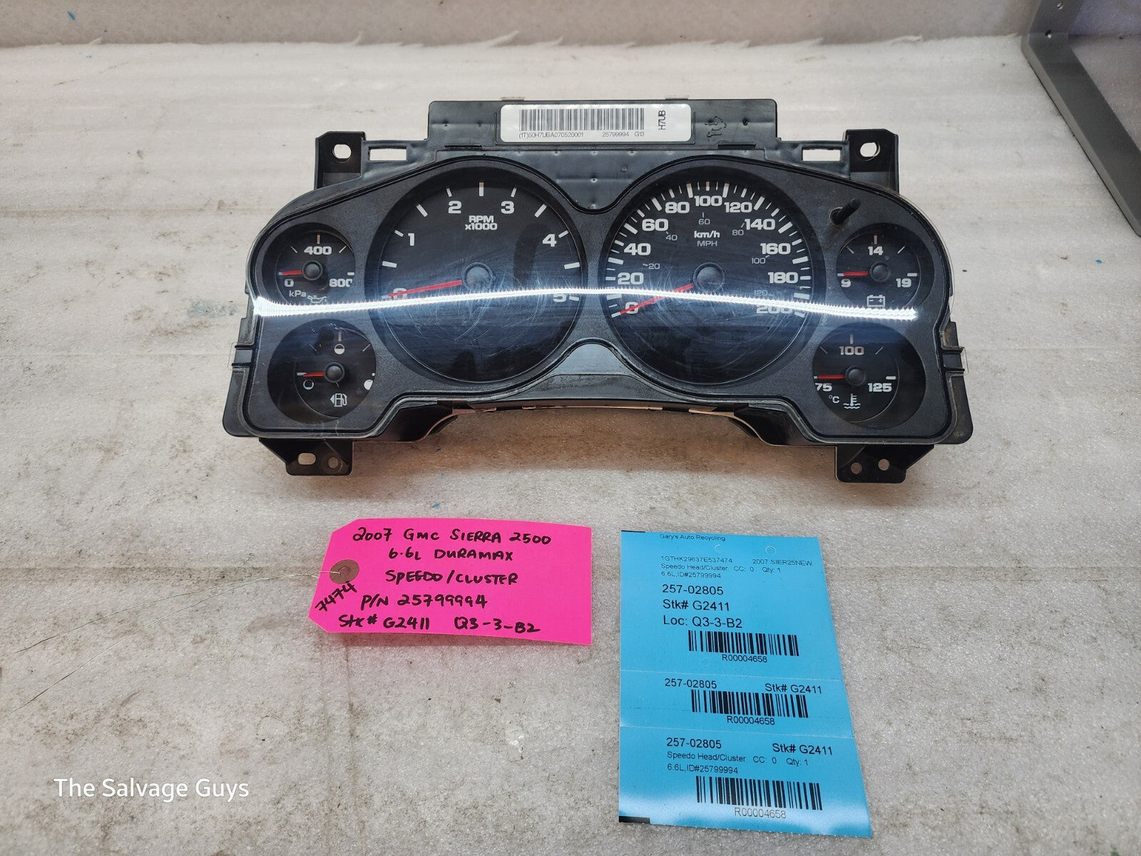 07.5-10 Chevrolet GMC SIERRA DIESEL SPEEDOMETER DASH GAUGE CLUSTER METRIC KM/H