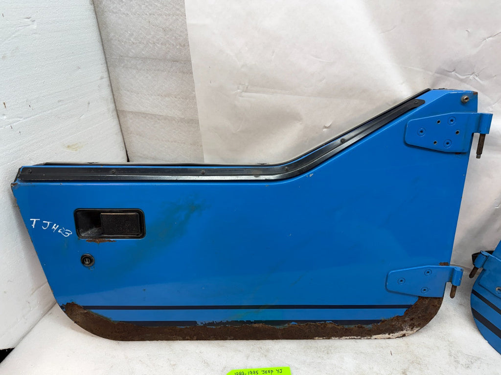 87-95 JEEP WRANGLER YJ OEM BLUE LEFT RIGHT HALF DOORS W DOOR PANELS