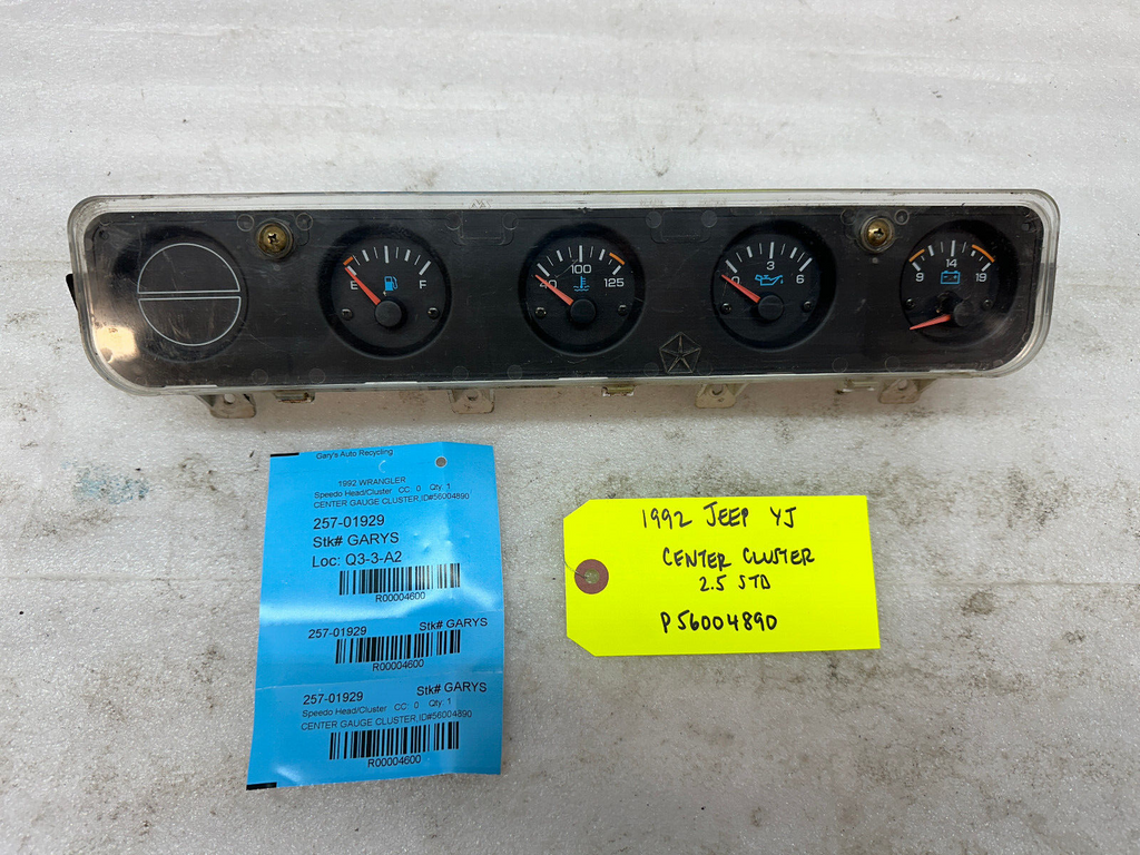 92-95 JEEP WRANGLER YJ OEM METRIC CENTER GAUGE CLUSTER P56004890