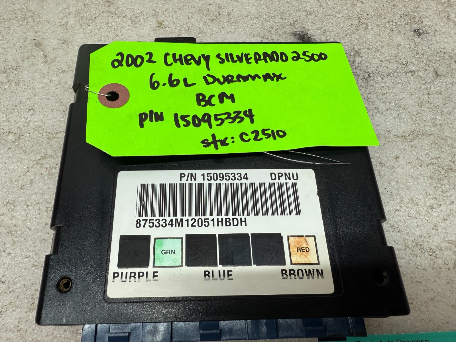 01 02 Chevrolet GMC DURAMAX LB7 6.6 BODY CONTROL MODULE BCM 15095334