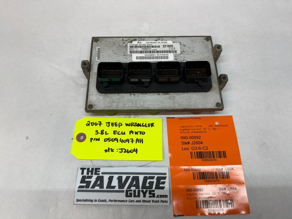 07 JEEP WRANGLER 3.8 AUTO JK ENGINE COMPUTER ECM ECU P05094097AH