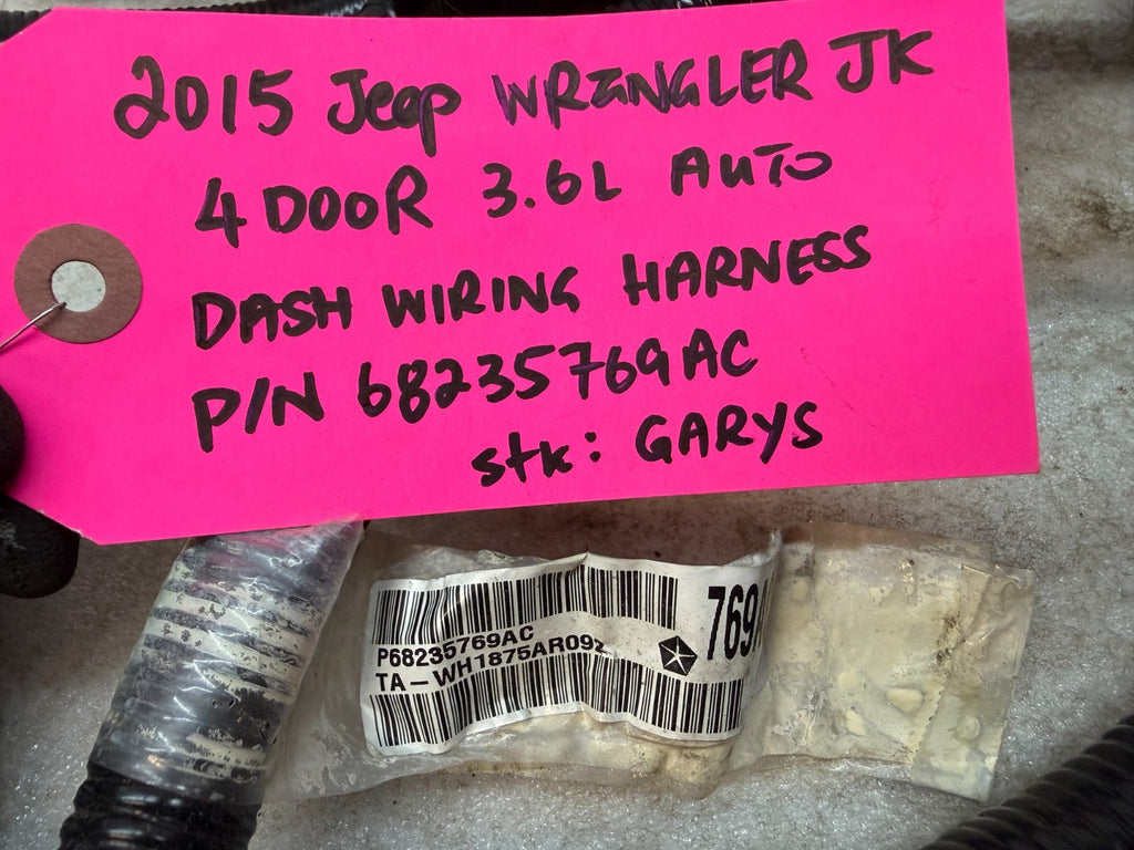 15 JEEP WRANGLER JK 3.6 DASH GAUGE WIRING HARNESS LOOM P68235769AC