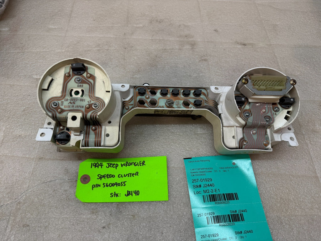 92-95 JEEP WRANGLER YJ OEM METRIC GAUGE CLUSTER SPEEDOMETER TACH 56009055