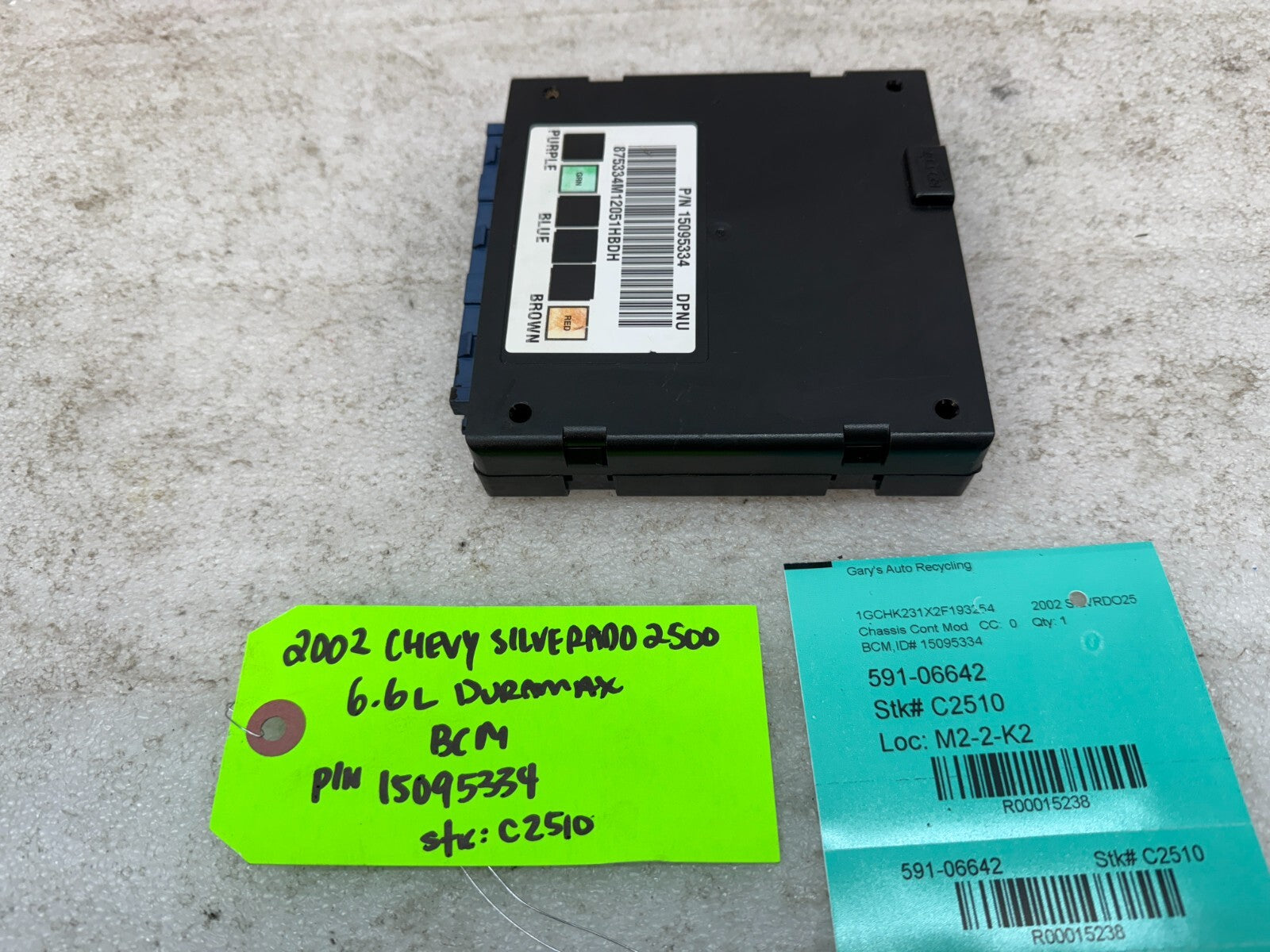 01 02 Chevrolet GMC DURAMAX LB7 6.6 BODY CONTROL MODULE BCM 15095334