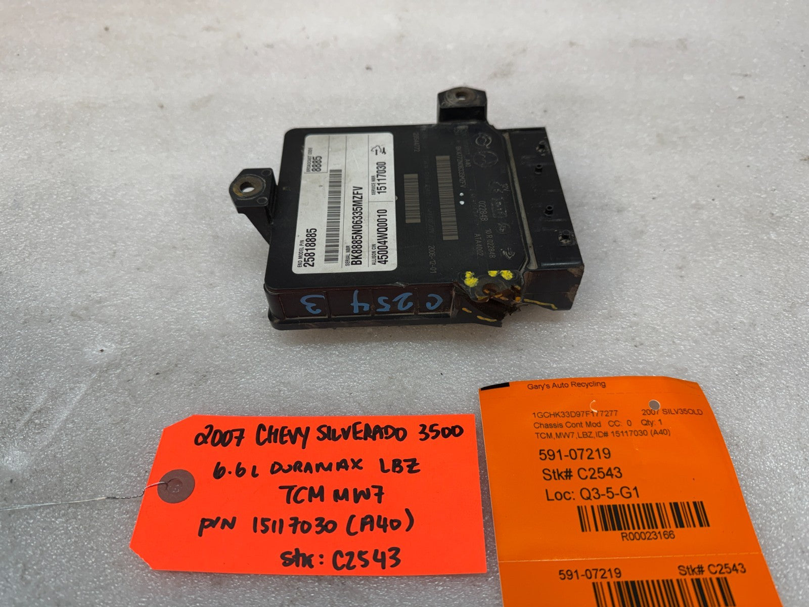 06 07 08 GMC SIERRA ALLISON A40 TRANSMISSION CONTROL MODULE TCM TCU A40 15117030