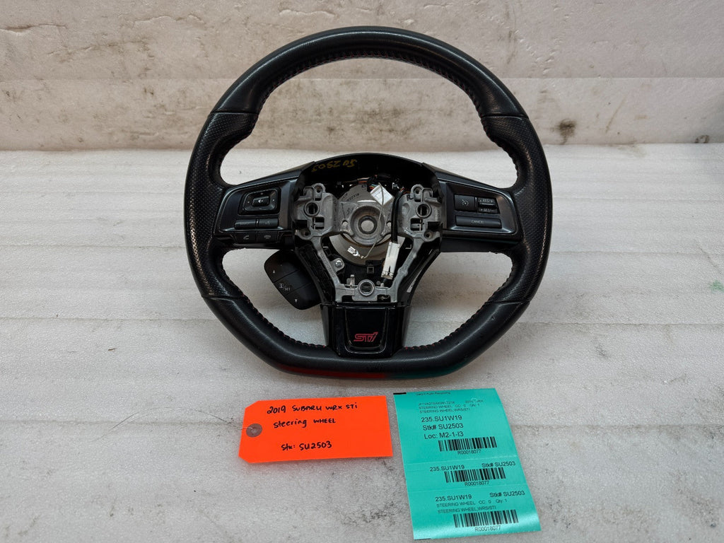 15-21 SUBARU WRX STI LEATHER STEERING WHEEL ASSEMBLY RED STITCHED OEM