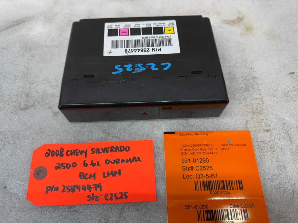 08 09 10 Chevrolet GMC DURAMAX LMM 6.6 BCM BODY CONTROL MODULE 25844479