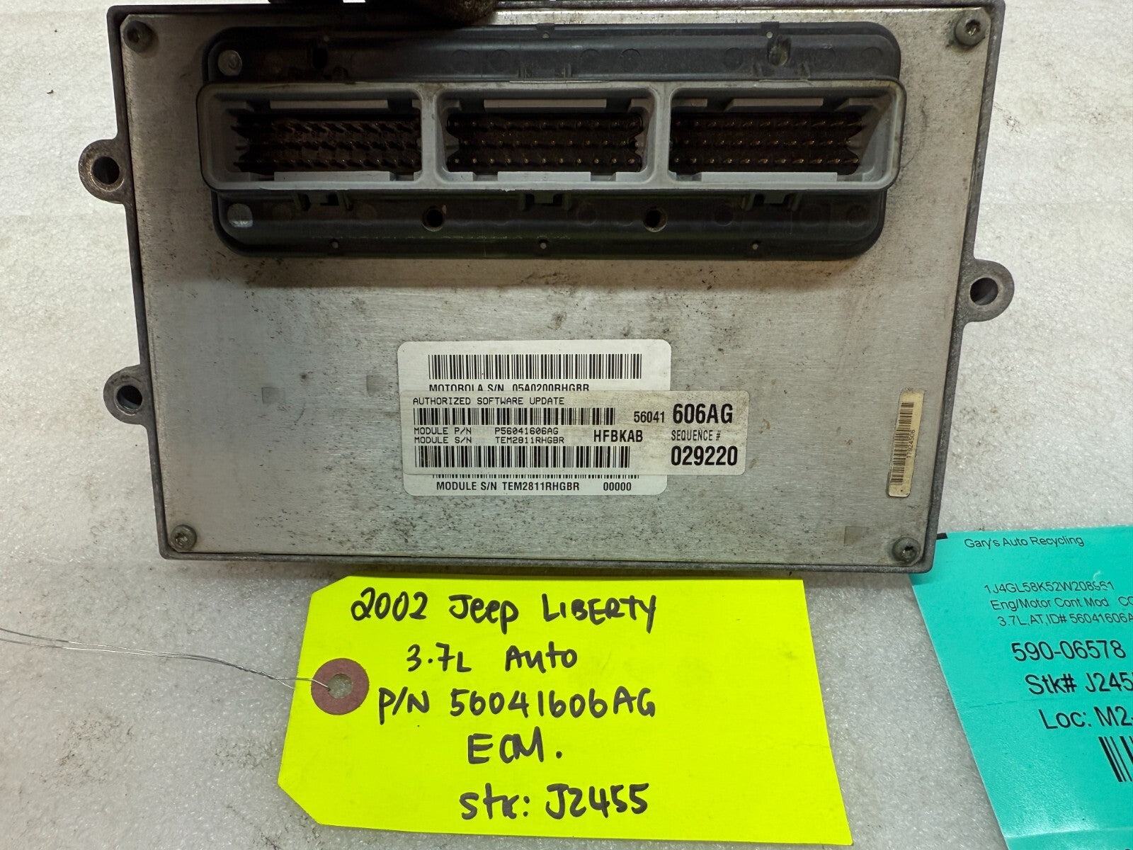 02 JEEP LIBERTY 3.7 AUTOMATIC ENGINE COMPUTER ECM ECU 56041606AG