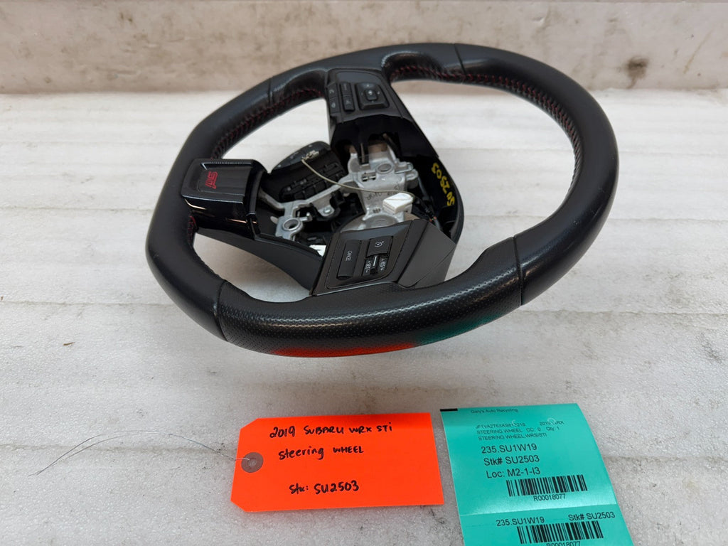 15-21 SUBARU WRX STI LEATHER STEERING WHEEL ASSEMBLY RED STITCHED OEM
