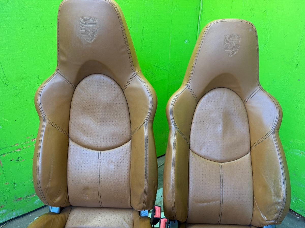 05-13 PORSCHE 997 911 LEFT RIGHT POWER HEATED 18 WAY SPORT SEATS NATURAL BROWN