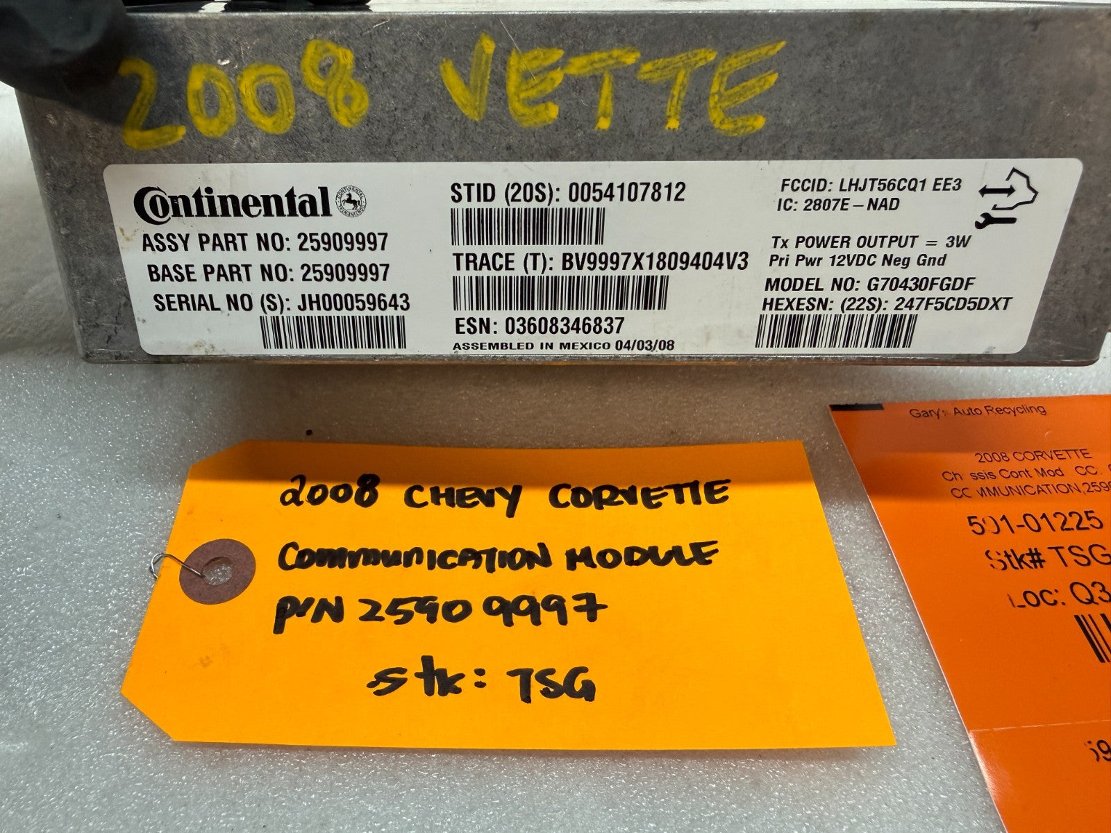07 08 CHEVROLET CORVETTE C6 OEM ONSTAR COMMUNICATION MODULE 25909997