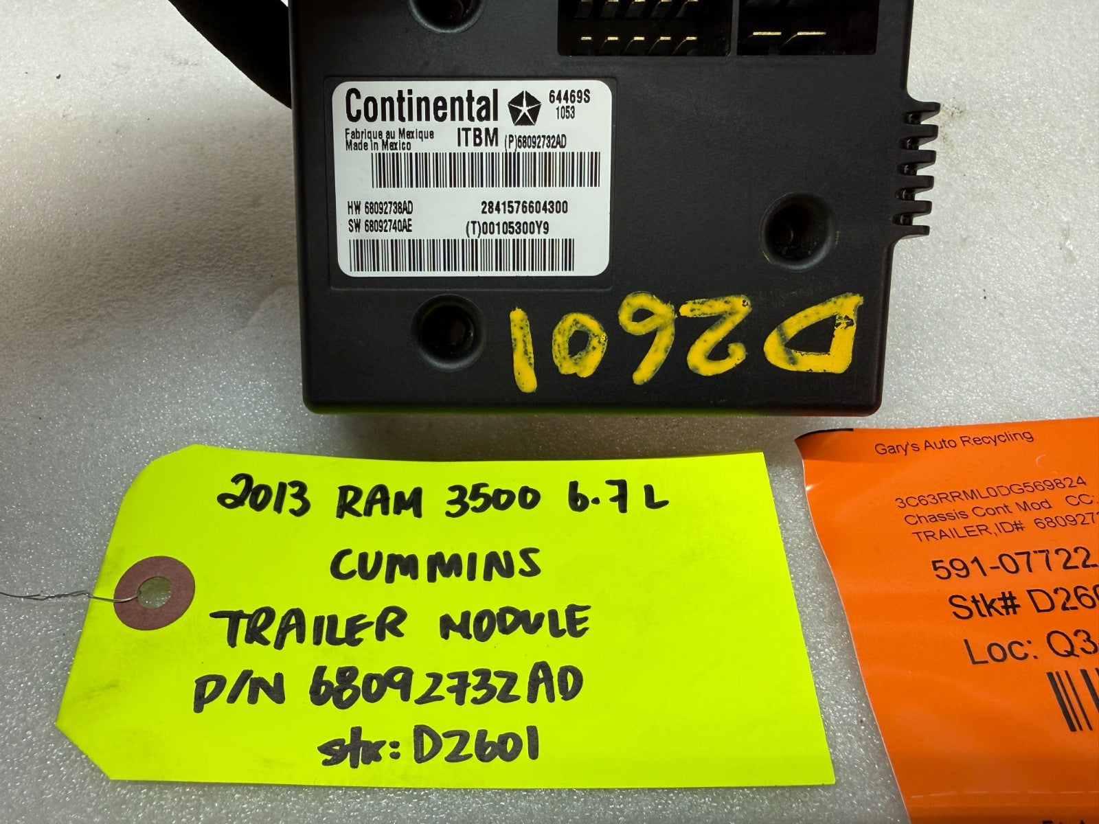 13 DODGE RAM 2500 3500 6.7 OEM TRAILER BRAKE CONTROL MODULE P68092732AD