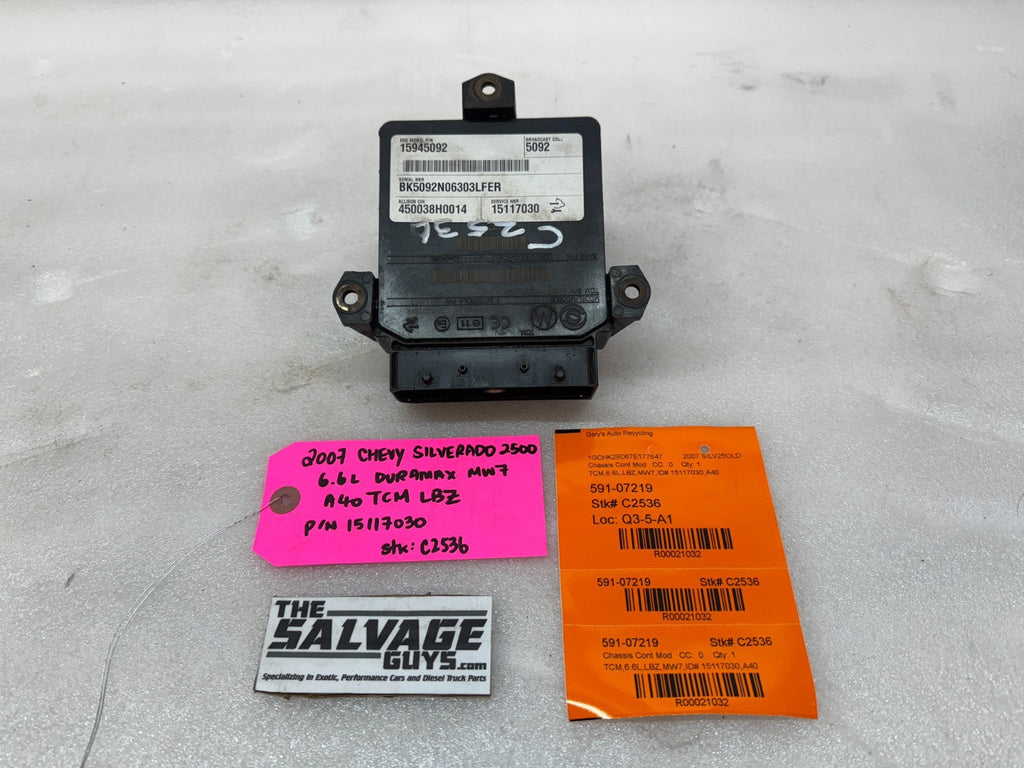 06 07 08 GMC SIERRA ALLISON A40 TRANSMISSION CONTROL MODULE TCM TCU A40 15117030