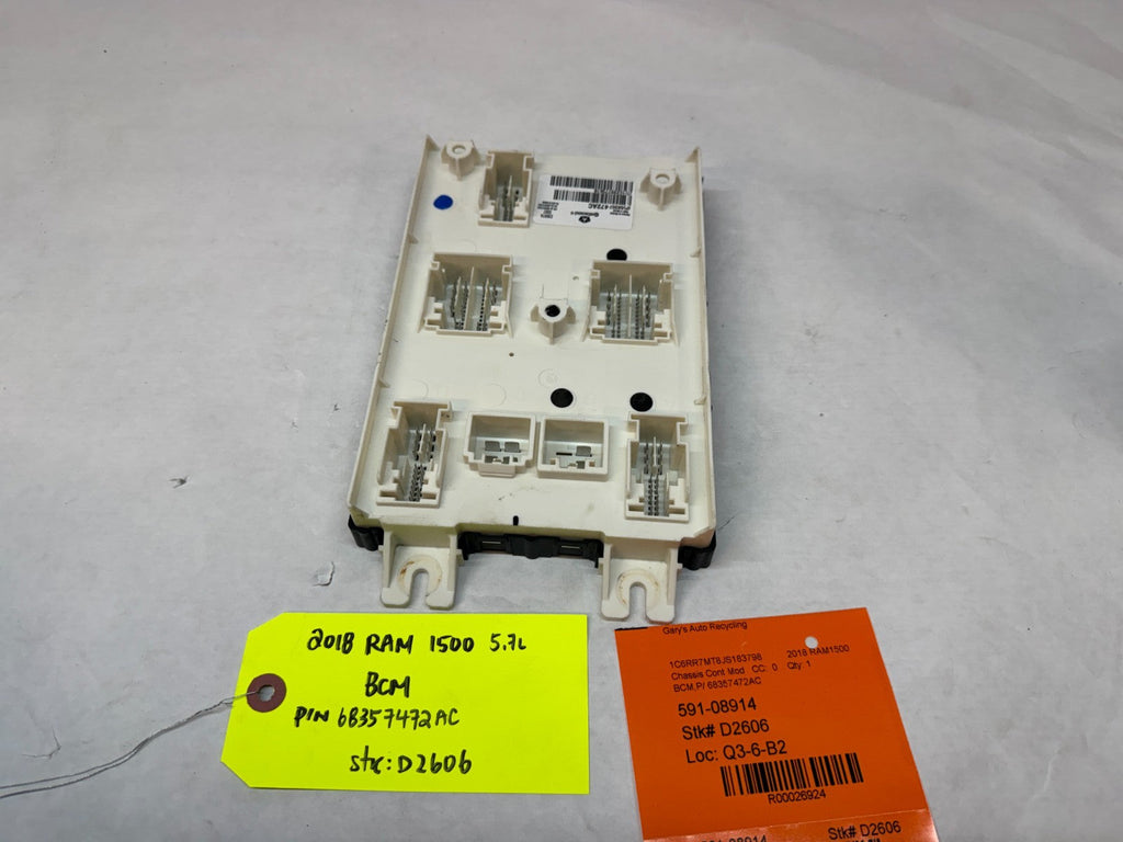 18 DODGE RAM SPORT 1500 5.7 BCM BODY CONTROL MODULE 68357472AC 17-20 63k