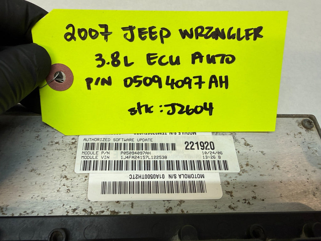 07 JEEP WRANGLER 3.8 AUTO JK ENGINE COMPUTER ECM ECU P05094097AH