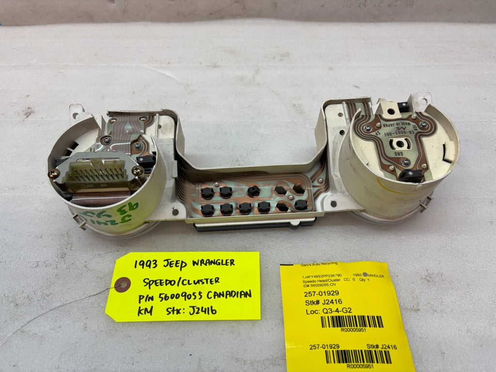 92-95 JEEP WRANGLER YJ OEM METRIC GAUGE CLUSTER SPEEDOMETER TACH 56009055