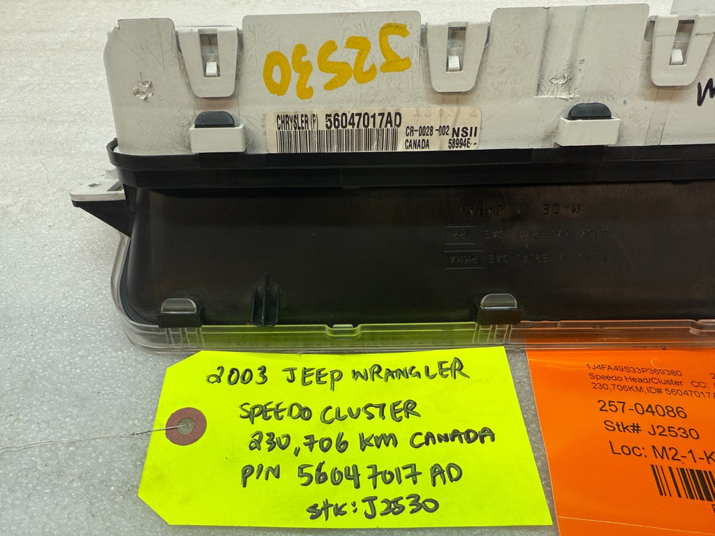 03 JEEP WRANGLER TJ LJ OEM METRIC SPEEDOMETER GAUGE CLUSTER 56047017AD 03-06