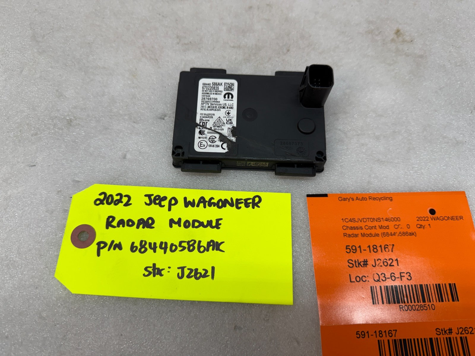 21-25 Jeep Wagoneer Grand Cherokee Front Radar Sensor Module 68440586AK 24K